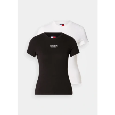 Image of Tommy Jeans Essential LOGO TEE 2 PACK Print Tshirt, Women&#039;s, Size: 4, Ecru/black
