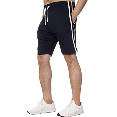 Image of EZLS586 Enzo Mens Shorts Cozy Lounge Gym Workout Pyjamas Striped Sleepwear Jersey Bottoms Short Half Pants (Navy, XXL, xx_l)