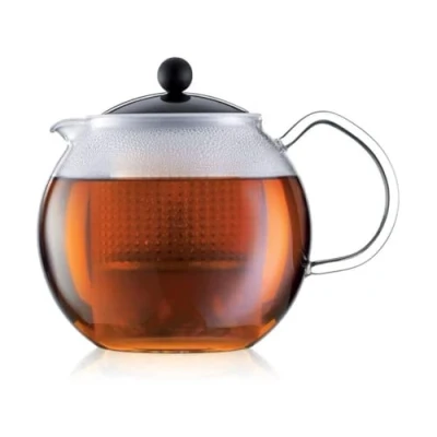 Image of Bodum Assam Tea Press with Glass Handle and Coloured Plastic Lid, 1.0 L/34 oz Black