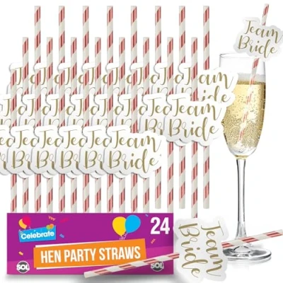 Image of 24pk Team Bride Straws, Rose Gold Hen Party Paper Do Drinking Accessories, Bag Fillers, Night Accessories