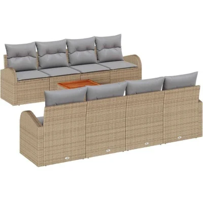 Image of vidaXL 9 Piece Garden Sofa Set with Cushions Beige Poly Rattan Acacia
