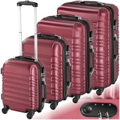 Image of TecTake® Hard Shell Suitcase Set, Lightweight Suitcases with TSA Lock Including Extra Large Suitcase, Large, Medium and Small, 360 Degree Wheels, Ergonomic Telescopic Handle Wine red