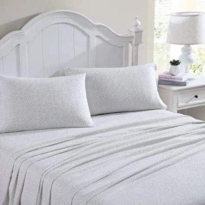 Image of Laura Ashley Home King Sheets, Cotton Flannel Bedding Set, Brushed for Extra Softness &amp; Comfort (Chelsie Vine Grey,4 pieces, King)