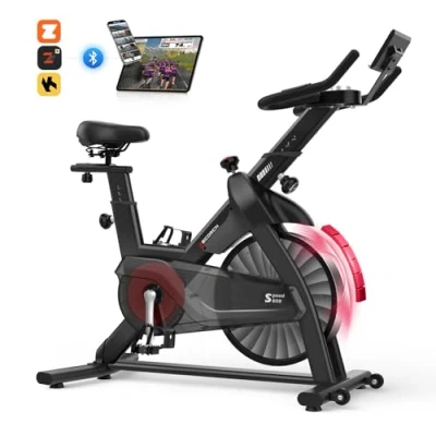 Image of Decorcn Exercise Bike for Home Use with APP, Magnetic Resistance Spin Large Tablet Holder &amp; Comfortable Seat, Upgraded LCD Monitor Quiet Cardio Workout, Max 330LBS Capacity