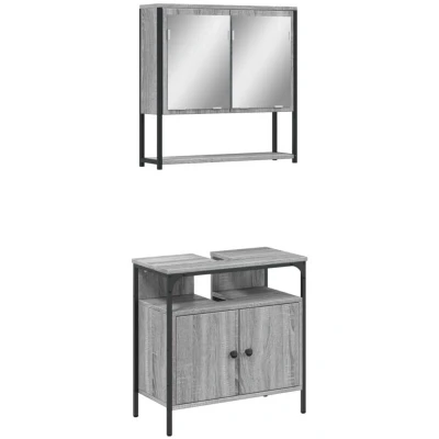 Image of vidaXL 2 Piece Bathroom Furniture Set Grey Sonoma Engineered Wood