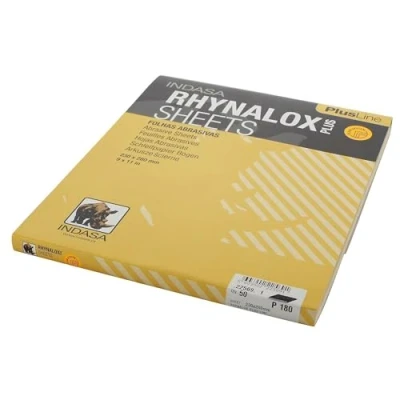 Image of Indasa Rhynalox Plusline Production Paper P180 grit Sand Sheets Pack 50 Automotive Refinishing Sandpaper Sanding Solid 230mm x 280mm System