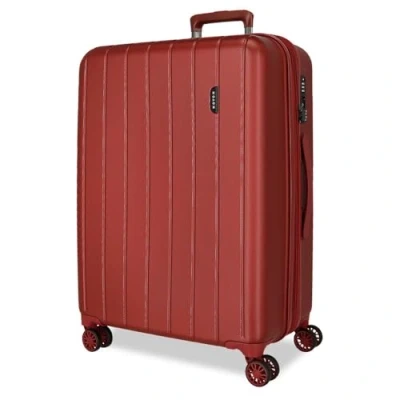 Image of Movom Wood Red Big Suitcase 52x75x33 cm Rigid ABS TSA Lock 109 Litre 4.9 kg 4 Double Wheels