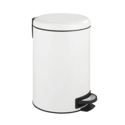 Image of WENKO Pedal bin Leman 12l in weiß, Steel, White/Black, 12 L