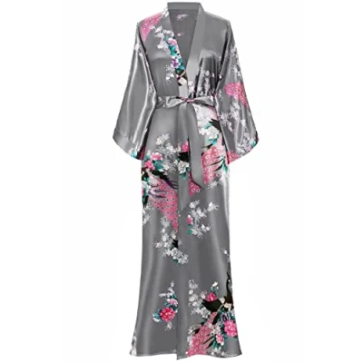 Image of BABEYOND Kimono Dressing Gown Peacock Robe for Women Wedding Girl&#039;s Bonding Party Pyjamas 135cm (Gray)