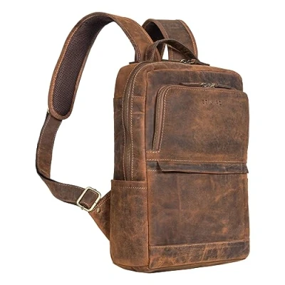 Image of STILORD &#039;Albie&#039; Laptop Backpack Leather 13.3 Inch for Men and Women DIN A4 Business Daypack Office Work Uni Vintage Rucksack from Genuine Leather, Colour:Calais Brown