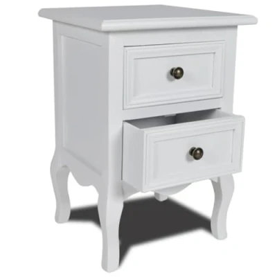 Image of vidaXL Nightstand with 2 Drawers White MDF, Scandinavian Bedside Table for Bedroom 34.5 x 30 49 cm