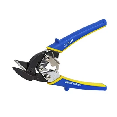 Image of S&amp;R Mini Tin Snips, Aviation Series, Strong and Versatile, 180 mm, Left Cut, Rubberised Handles, HRC 60 62