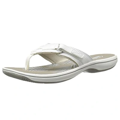 Image of Clarks Women&#039;s Breeze Sea Flip Flop, New White Synthetic, 5.5 UK M
