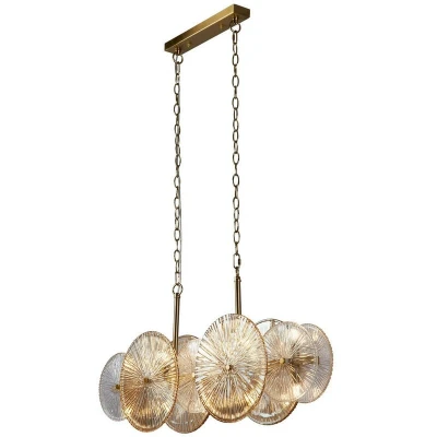 Image of Wagon Wheel 10 Light Bar Pendant ,Bronze Metal,Clear/Amber Glass