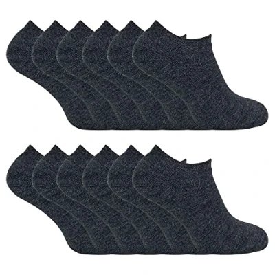 Image of Mens Thermal Low Cut Trainer Socks 12 Pair Multipack Winter Invisible for Men (6 11, Charcoal)
