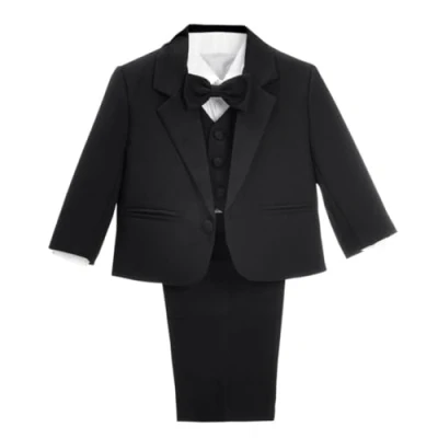 Image of Lito Angels Baby Boy Formal Dress Suit Wedding Outfit Wear, 5 Pieces Set (Blazer, Shirt, Waistcoat, Trousers, Bow Tie) Age 18 24 Months, Black, 057 (Tag Number 02)