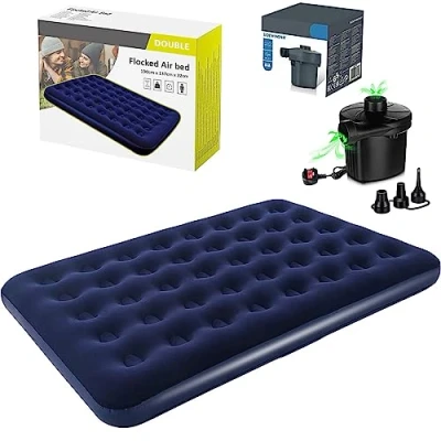 Image of Crystals Double Blow Up AirBed + Electric Pump, Quick Inflatable Air Mattress for Adults &amp; Kids, Waterproof Camping Mattress, Indoor Outdoor Adventures