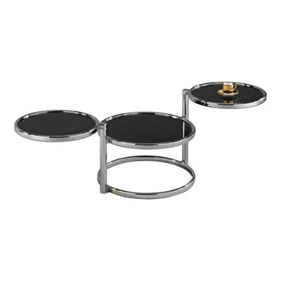 Image of ASPECT Eterntity Glass Coffee Table with Swivel Motion, Chrome/Black, 58x50x43 cm