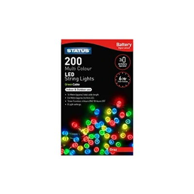 Image of Status Graz 200 Multi Coloured  LED Indoor/Outdoor Battery Operated String Festive Lights