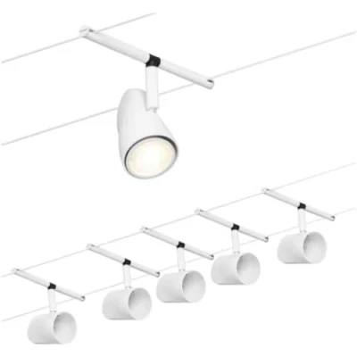 Image of Paulmann 94467 CorDuo Cable System Basic Lighting Set Cup DC, Max 5 x 10 Watt Extendable Matt White Plastic GU5.3 Wire Without Bulbs