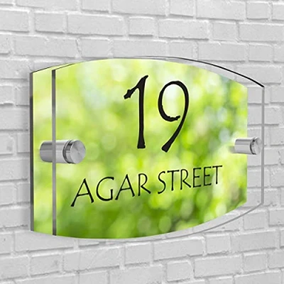 Image of Personalised House Number Plaque In Arc Rectangle shape Glass Effect Acrylic Sign Door Plate Wall Display Premium Quality 2 Part Choose Your Own Design &amp; Font (3D Green)