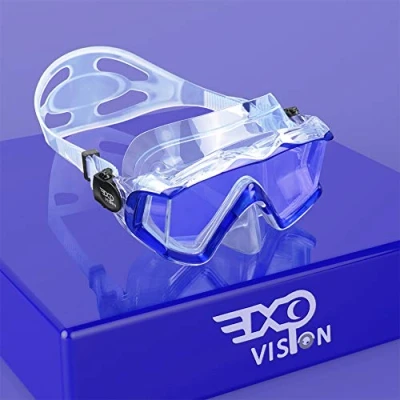 Image of Adult Pano 3 Panoramic Scuba Diving Mask, Tempered Glass Snorkeling Dive Premium Swim Goggles With Nose Cover Gear for Snorkeling, Freediving, Swimming (Clear Blue)