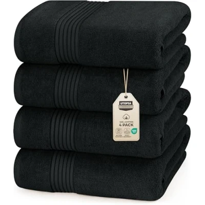 Image of Utopia Towels 4 Pack Bath Set, (27 x 54 Inches) 100% Ring Spun Cotton, Quick Dry, Highly Absorbent, Soft Feel Towels, Perfect for Daily Use (Black)