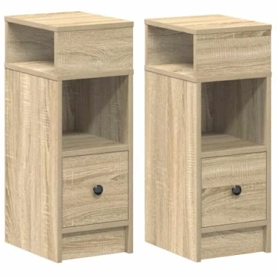Image of vidaXL bedside cabinets 2 pcs, sonoma oak modern engineered wood ample storage with drawer 25x31x66 cm bedroom furniture