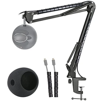 Image of Blue Snowball Mic Stand with Windscreen Suspension Boom Arm and Pop Filter Foam Cover Compatible iCE Microphone by YOUSHARES