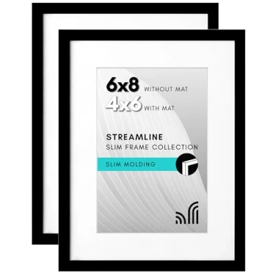 Image of Americanflat 8x6 Photo Frames in Black Set of 2 Use as Thin Border 6x4 with Mount or Without Horizontal and Vertical Formats for Wall Tabletop