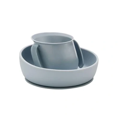 Image of Doidy Cup and Bowl Gift Set, 6 Months +, Silicone Non Slip Suction Open for Training Learning to eat &amp; Drink, weaning Feeding Essentials Baby Food (Turquoise)