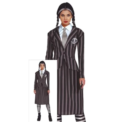 Image of FIESTAS GUIRCA Gothic Family Girl School Uniform Halloween Costume Adult Women Adults Fancy Dress Costumes Size S 8 10