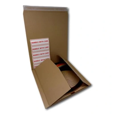 Image of EPOSGEAR 12&quot; Record LP Strong Peel and Seal 150gsm B Flute Corrugated Board Card Manilla Brown Envelopes Mailers 325mm x 1 65mm With FREE Handle Care Labels Can hold up to 15 LPs (25)