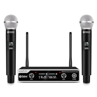 Image of Wireless Microphone System UHF UBR 102 with Cordless Handheld Lavalier Headset Mics,260ft Range,Suitable for Church,Lectures,Karaoke,Weddings,DJ,and Bars (2 Handheld)