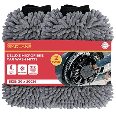 Image of GADLANE 2 x Microfibre Car Wash Mitt Pack Noodle Large, Anti Streak &amp; Scratch Cleaning Mitt, Lint Free For Washing Super Absorbent Quick Dry