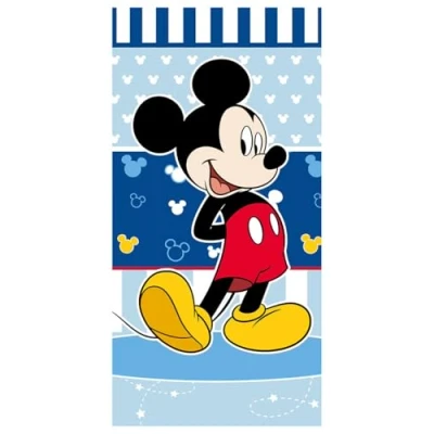 Image of Jerry Fabrics Disney Mickey Mouse Children&#039;s Beach Towel Bath Blue / White 70 x 140 cm 100% Cotton