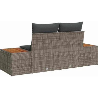 Image of vidaXL 2 Seater Garden Sofa with Storage&amp;Cushions Grey Poly Rattan