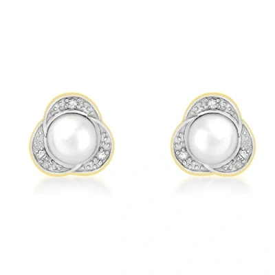 Image of Carissima Gold Women&#039;s 9ct Yellow Diamond and Pearl Stud Earrings