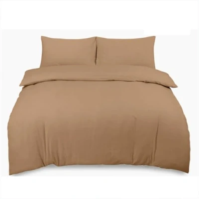Image of Plain Dyed Duvet Cover Sets Double Bed Set, Brushed Cotton Quilt Bedding &amp; Linen Flannelette Double, Reversible Thermal Flannel Latte With Pillow Cases