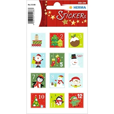 Image of HERMA 15188 Christmas Stickers, Children&#039;s Numbers 1 24 (24 Paper, Glitter) Self Adhesive Decoration, Permanent Labels for Christmas, Gifts, Crafts, Advent Calendar