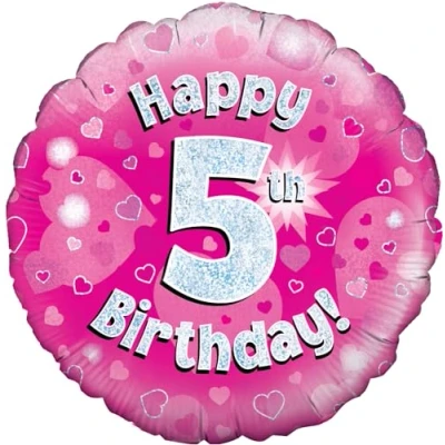 Image of Oaktree UK 18&quot; Happy 5th Birthday Pink Holographic