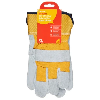 Image of Amtech N2305 Heavy Duty Leather Work XL (Size: 10), Certified Quality Thorn Proof Gardening Gloves, White and Yellow
