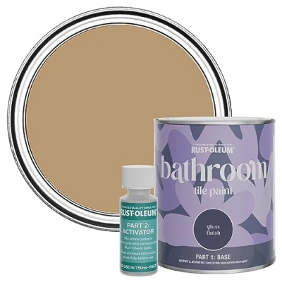 Image of Rust Oleum Brown Water Resistant Bathroom Tile Paint in Gloss Finish Fired Clay 750ml