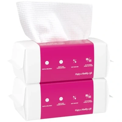 Image of Disposable Face Towel 120 Count, Cotton Tissue Dry Wipes Skin Clean, Unscented and Ultra Soft Towelette for Washing Face, Makeup Removing (EF Pattern)