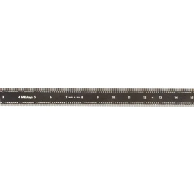Image of Mitutoyo 182 220, Steel Rule, 12/300mm ( 1/32, 1/64, 1mm, 0.5mm), 1/64 Thick X 1/2 Wide, Black Chrome Finish Tempered Stainless by