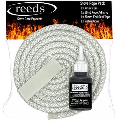 Image of Stove Rope Kit 9mm x 2m Long with Reeds Adhesive Flues Glass Door Seals