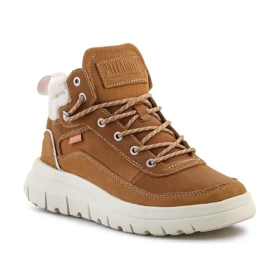 Image of Palladium CUFF WARM Hightop trainers, Women&#039;s, Size: 3.5, Brown Leather and textile