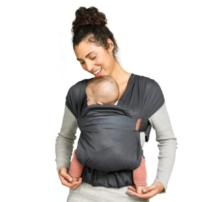 Image of Infantino Hug &amp; Cuddle Adjustable Hybrid Wrap Baby Carrier and Sling Simple Pressure Relief Quilted Privacy Cover Essentials for Newborn 7 26lbs (3,2 à 11,8 kg) Dark Grey