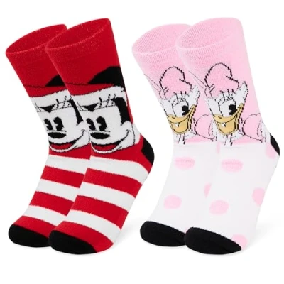 Image of Disney Stitch Slippers Socks Women 2 Pack Fluffy Non Slip Fleece Bed Minnie Mickey Mouse Baby Yoda (Multi Mickey/Daisy)