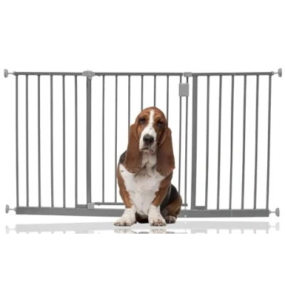 Image of Bettacare Extra Wide Hallway Dog Gate, 134cm 140cm, Grey, Pressure Fit Pet Puppy Safety Barrier for Hallways and Spaces, Easy Installation